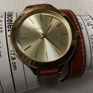 Michael Kors Slim Runway Double Wrap Brown Leather Band Women’s Watch MK-2256